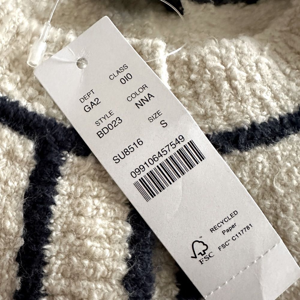 J. Crew Cotton Bouclé Cardigan Sweater Ivory Navy Trim Size S • NEW WITH TAGS • - Picture 9 of 11